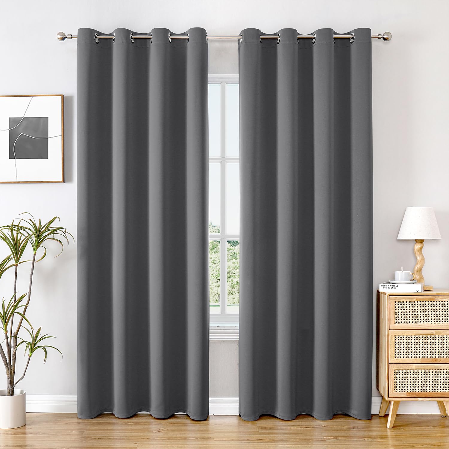Photo 1 of ChrisDowa Blackout Curtains 120 inches Long for Bedroom - 2 Panels Set Grommet Thermal Insulated Room Darkening Curtains for Living Room (Grey, 52 x 120 Inch)