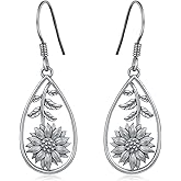 925 Sterling Silver Sunflower Dangle Earrings Boho Vintage Hypoallergenic Lightweight Jewelry Gift for Women