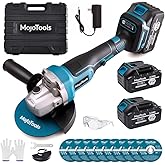 MoJoTools 21V Cordless Brushless Angle Grinder – 4-1/2" Electric Grinder with 2×3.0Ah Batteries, 9000 RPM, Fast Charger, Safety Brake, Dual Handle – for Cutting, Grinding, Polishing