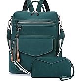 OPAGE Backpack Purse for Women Leather Anti-theft Fashion Designer Travel Backpack Ladies Shoulder Bags With Wristlet (Vintage Dark Green)