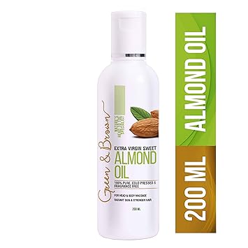 Green & Brown Sweet Almond Oil Cold Pressed and Pure for Hair, Skin and Face, White, 200 ml