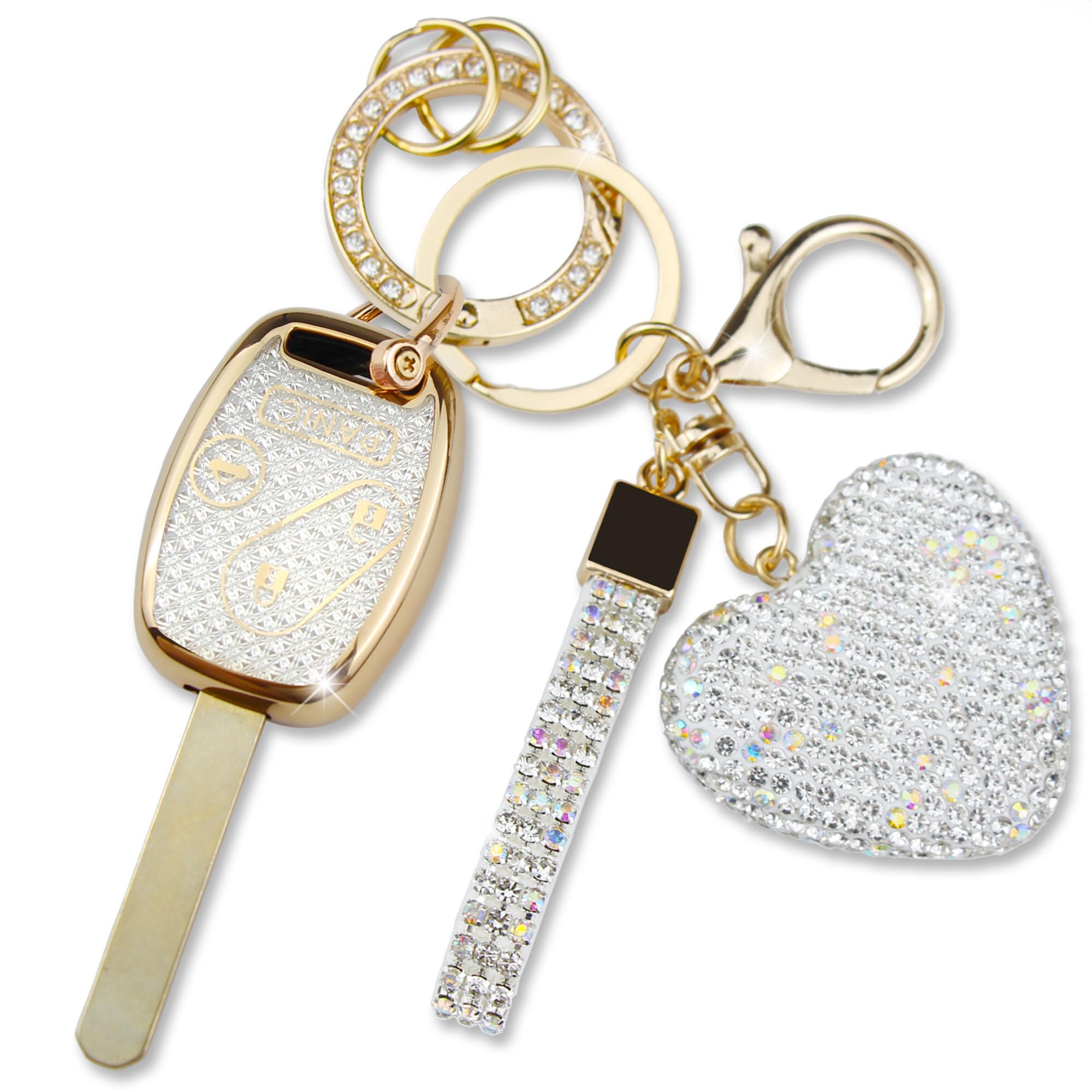 Photo 1 of Simocky Key Fob Cover with Keychain, Girly Soft TPU Car Key Shell for Women, Compatible with Honda Accord Crosstour CR-V Civic Element Pilot 2003-2015 Smart Remote Key Protector (4 Buttons-Gold)