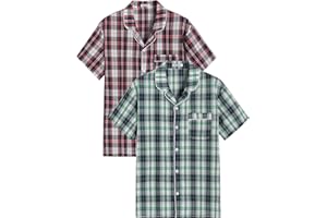 Latuza Men's Button Down Pajama Top 2 Pack Cotton Sleep Shirt