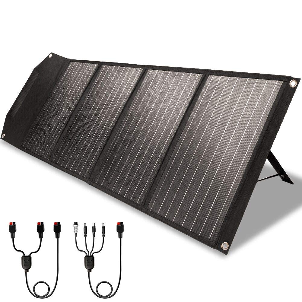 ROCKPALS RP082 100w Foldable Solar Panel Charger with Kickstand, Parallel Cable, QC 3.0 and USB-C, Upgraded Portable Solar Panel for Jackery/Rockpals Power Station
