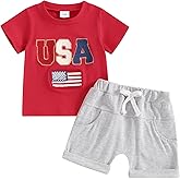 4th of July Baby Boy Outfit Letter Flag Embroidery T-Shirt Top and Shorts Set 2 Piece July Fourth Clothes Set