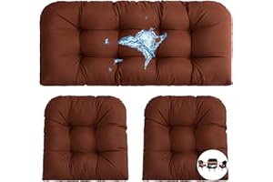 LFNOONE Outdoor Wicker Patio Furniture Cushions 3 Piece Set Waterproof Settee Cushion All-Weather Durable Fluffy Chair Pads,with Ties Loveseat Chair,1 bench cushion,43”x20”&2 U-Chair Pads 19”x19”&Dark brown