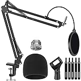 InnoGear Mic Stand for Blue Yeti, Heavy Duty Microphone Stand with Microphone Windscreen and Dual Layered Mic Pop Filter Susp