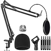 InnoGear Mic Stand for Blue Yeti, Heavy Duty Microphone Stand with Microphone Windscreen and Dual Layered Mic Pop Filter Susp