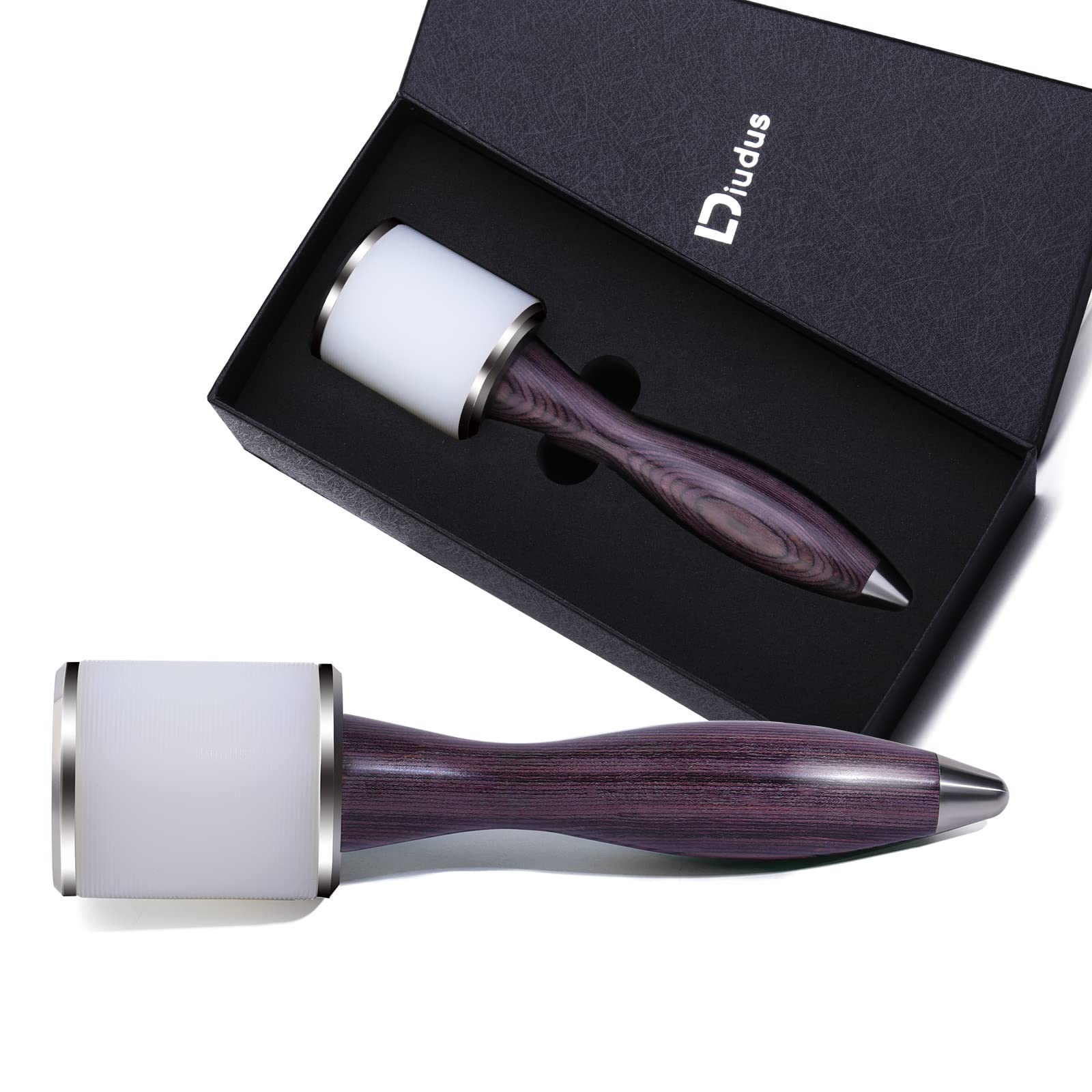 DIUDUS Leather Hammer Craft Leather Carving Nylon Hammer Leather Mallet Stamping Tool Leather Maul Comfortable Wooden Handle DIY Leather Work Hammer for Handmade Project (Purple/Water-Rippled)