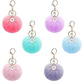 Xamoca Backpack Keychains - Keychains for Backpacks Girls,6 Pack Cute Animal Pom Pom Keychains,Fluffy Faux Fur Ball Keychain Accessories for Girls and Women