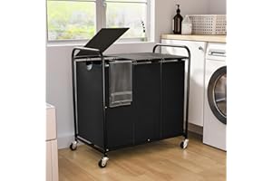OLLDIDE 180L (47.55 Gal) Laundry Sorter 3 Section, Rolling Laundry Basket with Lockable Wheels and Lid, Laundry Hamper with 3 Separated Removable Bags Dirty Clothes Hamper for Laundry Room Organizer, Black