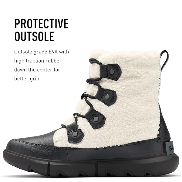 SOREL WOMEN’S EXPLORER II JOAN COZY BOOT – BLACK, SEA SALT – SIZE 8.5