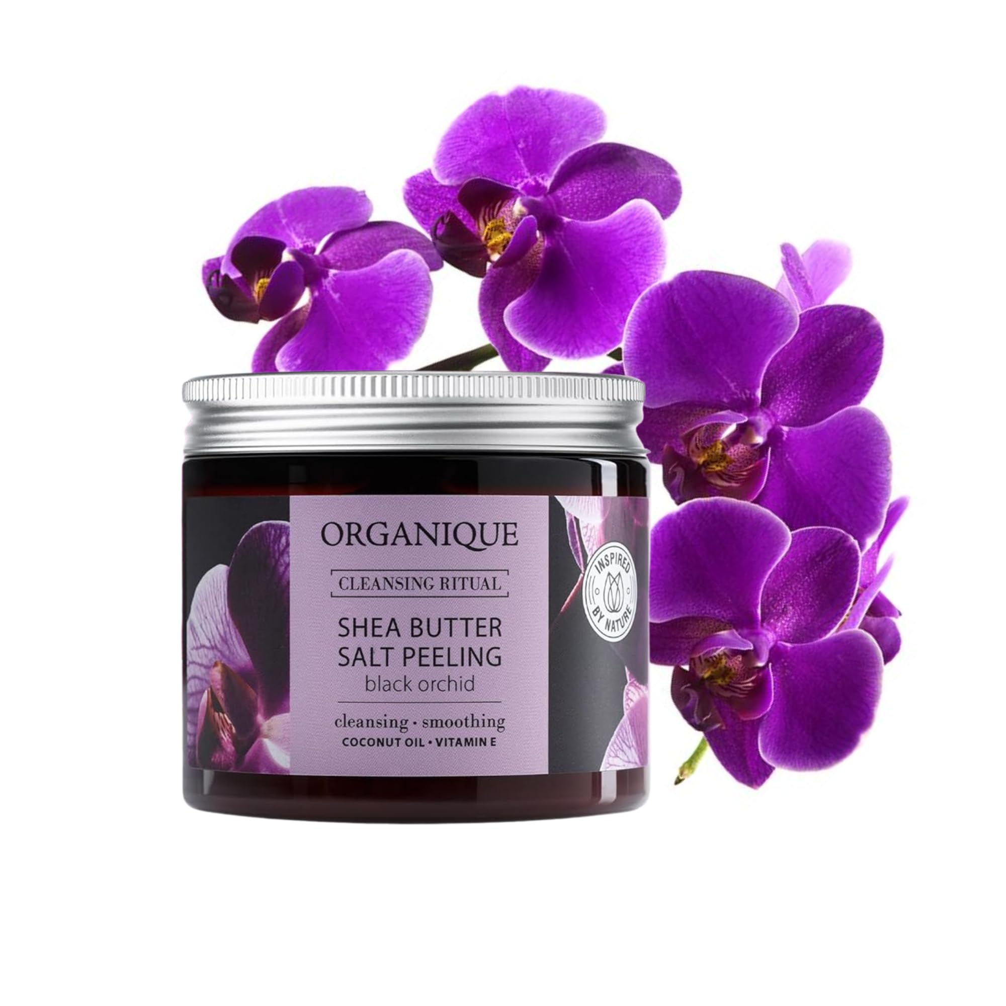 Organique Shea Butter Salt Peeling Scrub | Exfoliating Peel with Black Orchid Scent, Shea Butter, Vitamin E, Sunflower Seed Oil, Grape Seed Powder | Cleanse, Nourish & Smoothen All Skin Types (200 ml)