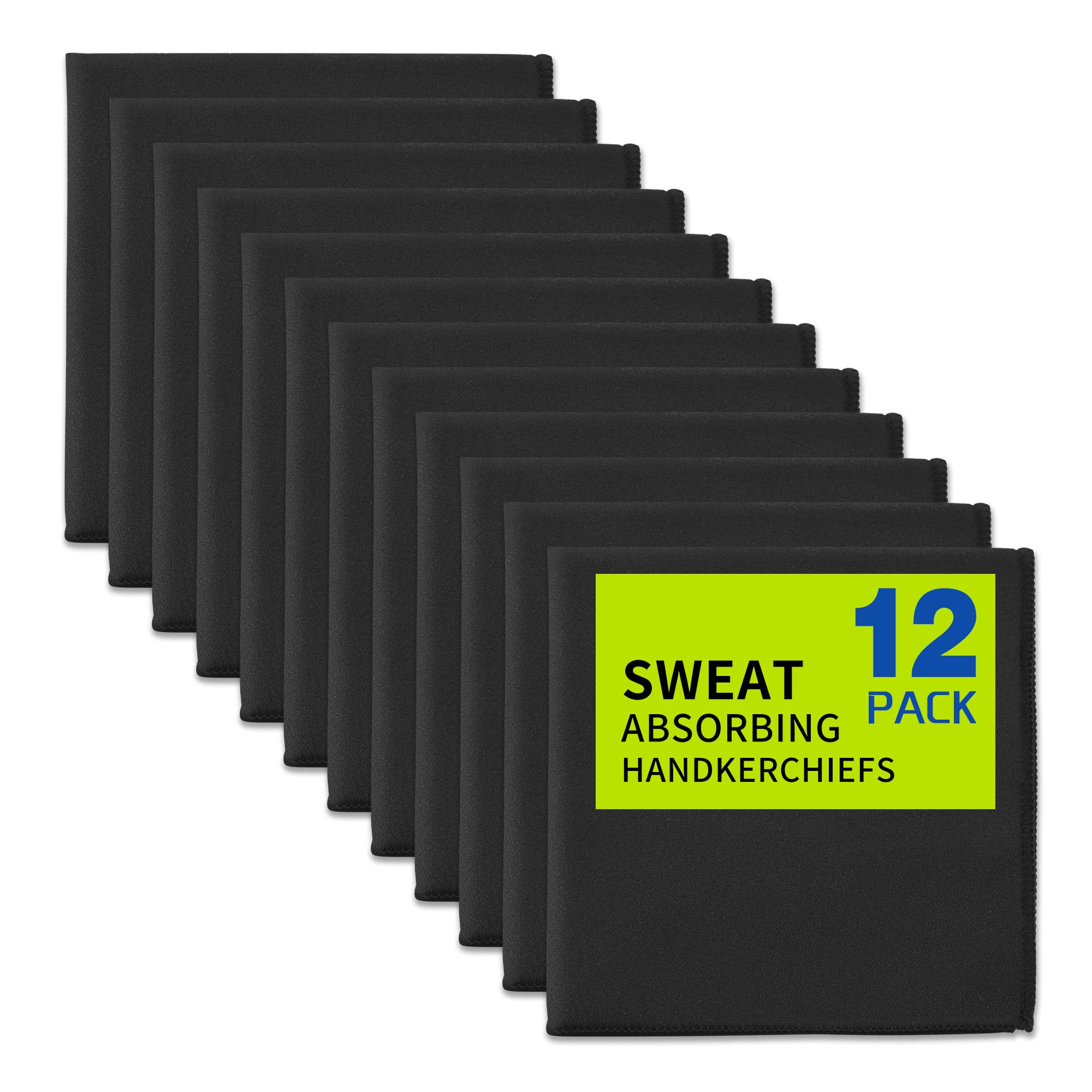 Photo 1 of 12 Pack Sweat Absorbing Handkerchiefs,Gym Workout Towels Microfiber Sweat Rags Towels for Men & Women, Running Sports accessories Small Cloth for Face Hand,Black Hankies (10" x 10")