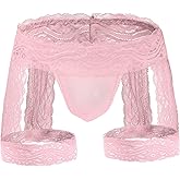 GENEMEN Mens Lace Sissy Panties Sexy Lingerie Thongs with Garters Sheer Underwear Panties for Cross-dressers