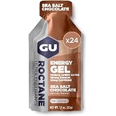 GU Energy Roctane Ultra Endurance Energy Gel, Vegan, Gluten-Free, Kosher, and Dairy-Free On-The-Go Sports Nutrition for Running, Biking, Hiking or Skiing, Sea Salt Chocolate, 24-Count