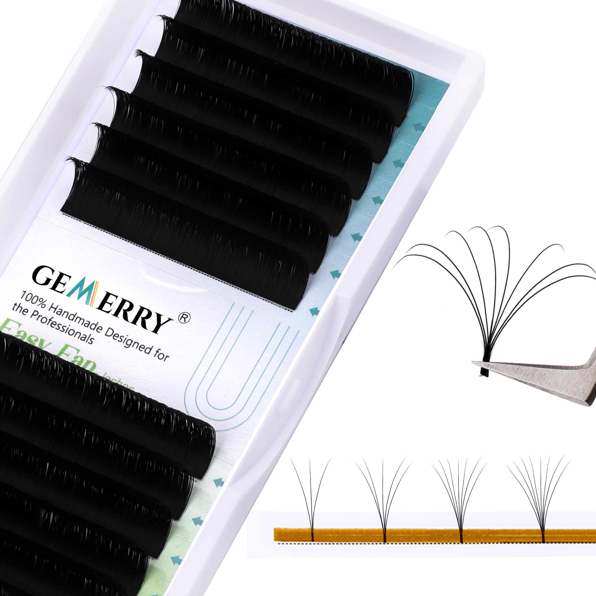 Easy Fan Lash Extensions 0.07mm 13mm D curl Russian Volume Noir Lash Tray Automatic Flowering Blooming Self Fanning Lashes 3D 4D 5D 6D 8D Long Individual Volume Lashes Gemerry Lash(0.07-d curl-13mm)