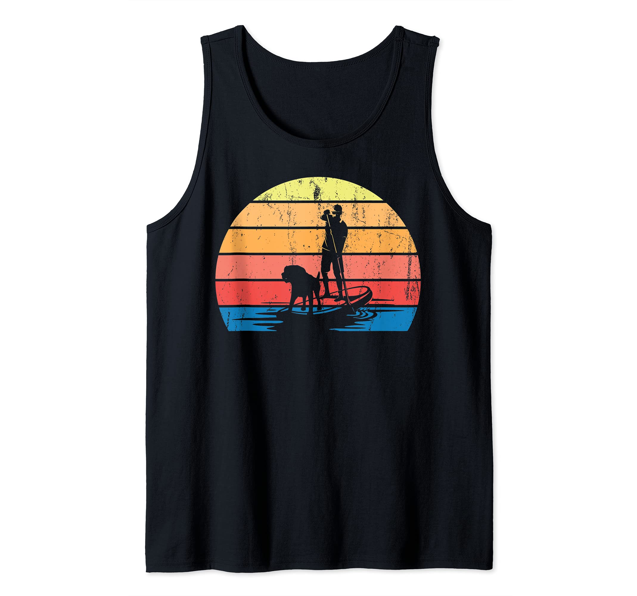Sunset SUP Paddleboarder Dog Animal Stand Up Paddling Tank Top