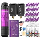 Wormhole Wireless Tattoo Gun Kit Tattoo Kit for Beginners and Artists | 2PCS 1,200mAh Capacity Tattoo Batteries, 20 Cartridge Needles with Finger Ledge, 10 Ink Color Set