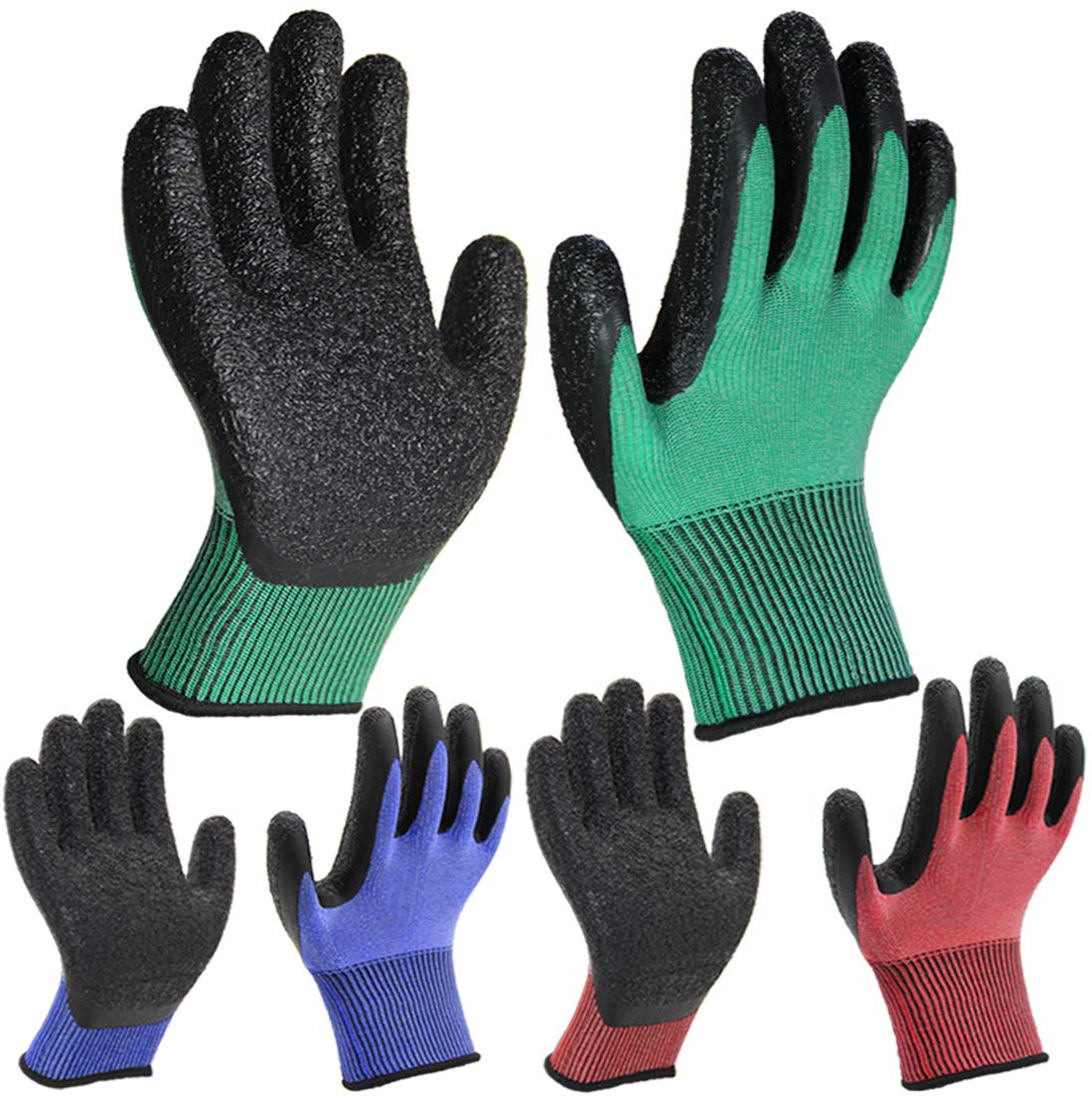 PROGANDA 3 Pairs Gardening Gloves Ultra-Grip Work Gloves Non-Slip Latex Coated Colourful Verstile for House Car Cleaning Fishing Outdoor