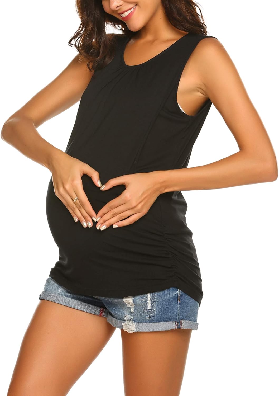 Ekouaer Women's Maternity Nursing Top Breastfeeding Tank Top Tee Shirt Double Layer Sleeveless Pregnancy Shirt at  Women’s Clothing store