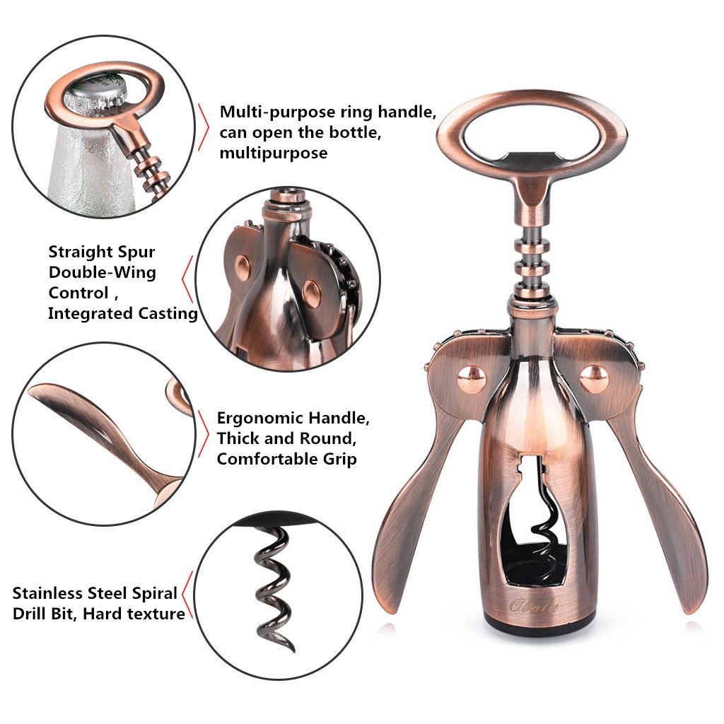 OBALY Includes Wing-Style Corkscrew with Bottle Opener End,Foil Cutter Stopper,Wine Set Gift, Gold