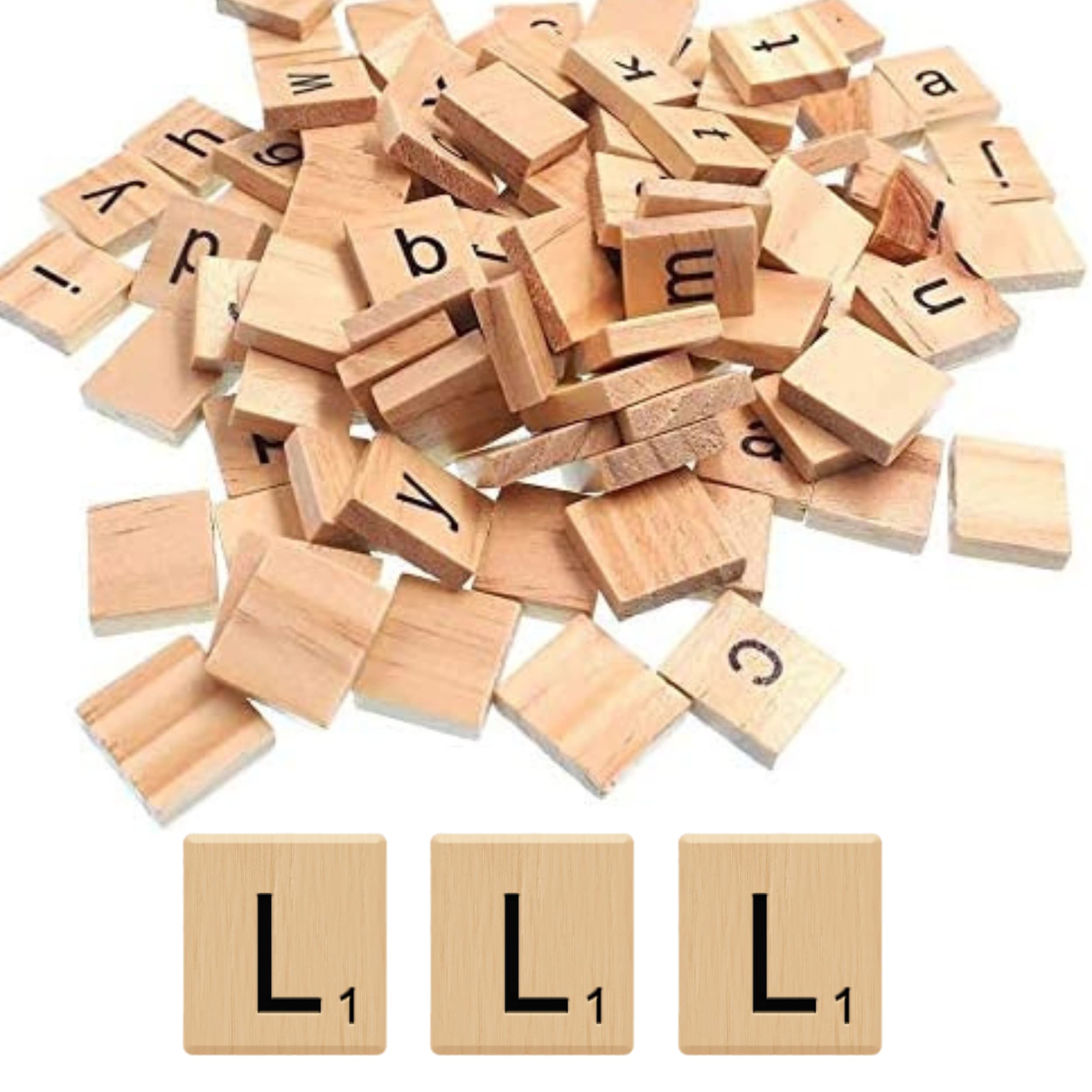Glamified Pack of 100 - L Scrabble Tiles - Same Letters Bags -WOODEN SCRABBLE TILES BLACK LETTERS NUMBERS FOR CRAFTS WOOD ALPHABETS (Letter L, Pack of 100 Tiles)