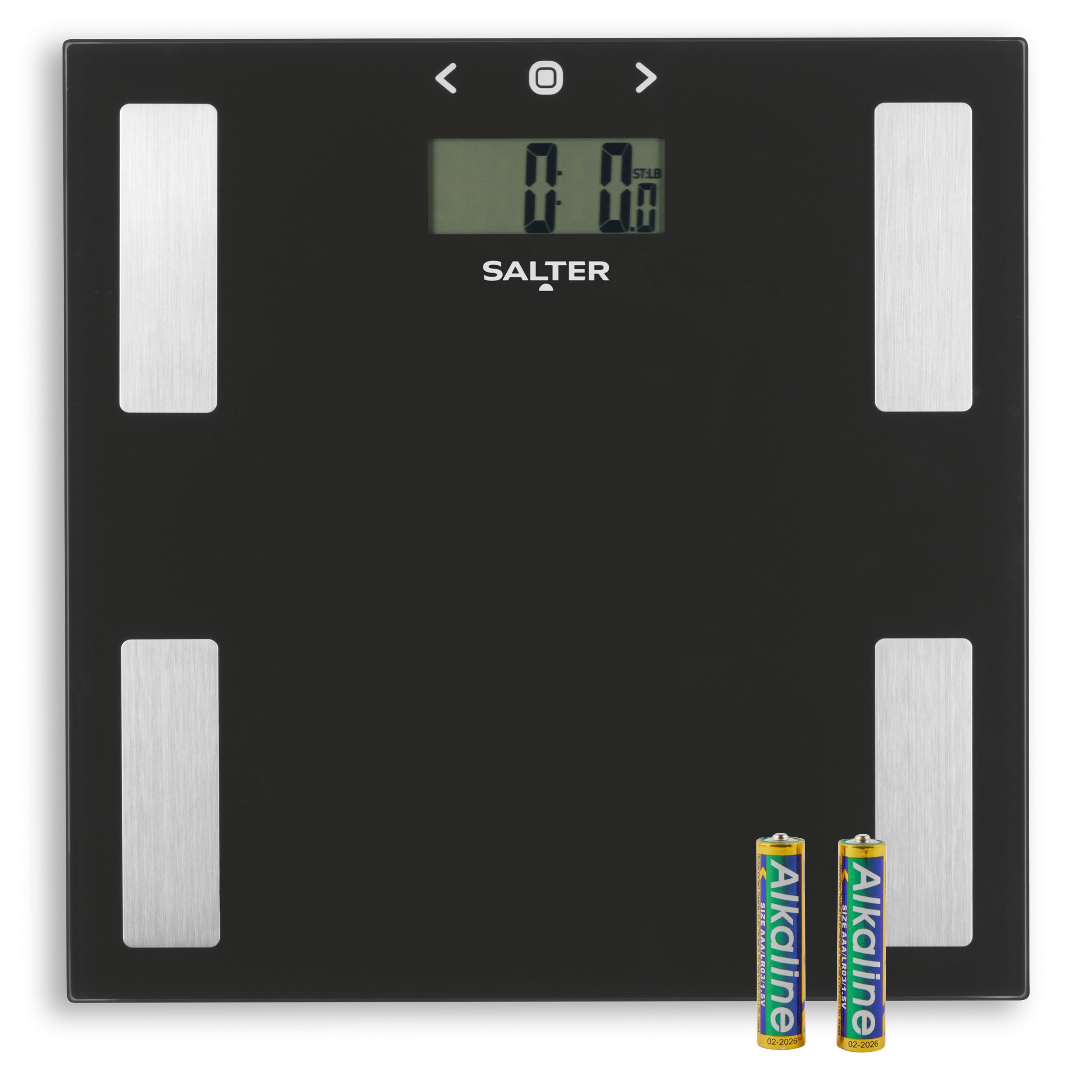 Salter 9150 BK3R Glass Analyser Bathroom Scale - Digital Weighing Scales, Measures Body Weight/Fat/Water/BMI, Accurate Instant Readings, Includes Athlete Mode, Easy to Read, Large LCD Display, Black