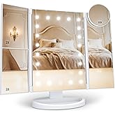 HUONUL Makeup Mirror, Vanity Mirror with Lights, 2X/3X/10X Magnification, Touch Control, Trifold, Dual Power Supply, Gifts for Women, Wife, Mom, Girls,Dorm Room Essentials