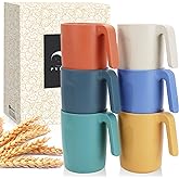 PYRMONT Wheat Straw Cups-Mug Set of 6,Unbreakable Kids Mugs,Reusable Plastic Cup with Handles,16 oz Mug Set for Coffee,Camping,Picnic,Drinking Cups Stackable,BPA-Free,Dishwasher Safe - Multi