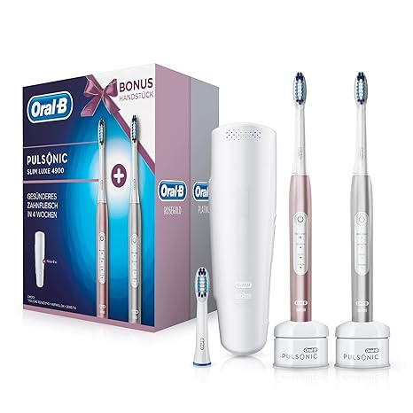 Oral-B Pulsonic Slim Luxe 4900 Elektrische Schallzahnbürste mit 2. Handstück, Für gesünderes Zahnfleisch in 4 Wochen, roségol