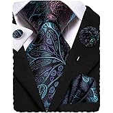 Hi-Tie Men's Tie Lapel Pin Set Pocket Square Cufflinks Formal Woven Silk Tie Sets Wedding Party