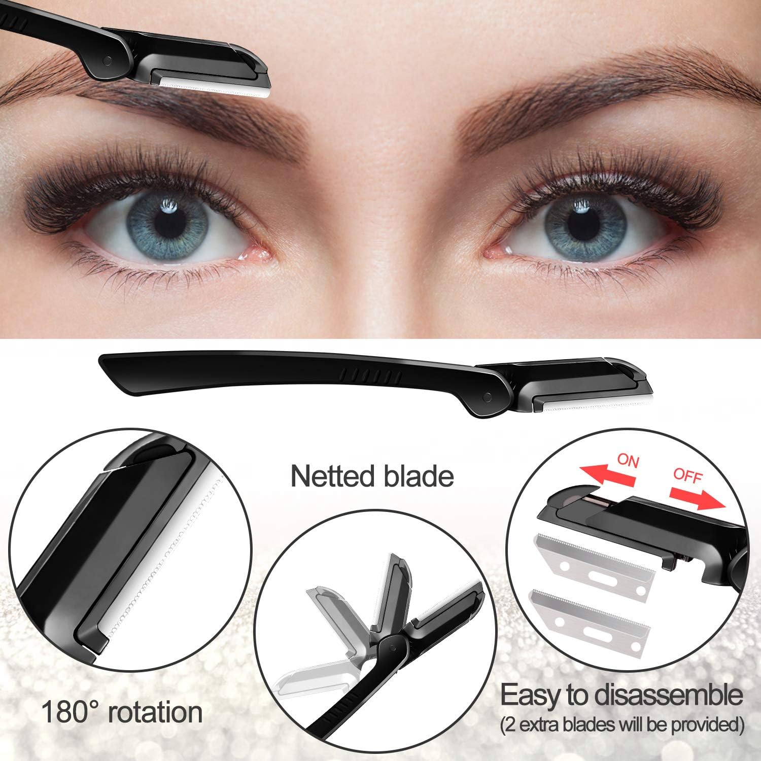 Vextronic Eyebrow Razor,6 in 1 Eyebrow Kit,Multipurpose Exfoliating Dermaplaning Tool Face Razors for Women, Including Facial Trimmer Shaver,Eyebrow Brush,Scissors,Tweezers,Storage Bag: Home Improvement