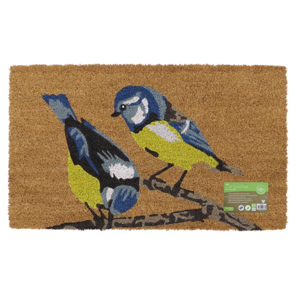 JVL Eco-Friendly Latex Backed Coir Door Mat, Birds, Natural, 45 x 75 cm Approx., 02-883