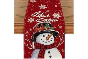 Artoid Mode Red Snowman Let It Snow Winter Table Runner, Seasonal Christmas Kitchen Dining Table Decoration for Home Party Indoor 13x72 Inch