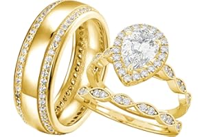 Rikelus S925 10k/14k/18k Pure Gold Moissanite Couple Rings For Men and Women, 1-3 Ct Pear/Asscher/Emerald Cut Moissanite Wedd