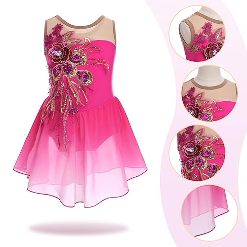 Girl Ice Figure Skating Dress Ballett Dance Leotards Rhythmic Gymnastics  Bodysuit Shiny Sequin Flower Sleeveless Gradient Chiffon Flowy Skirt  Competition Custumes Performance Dancewear Hot Pink 7-8Y in Dubai - UAE |  Whizz