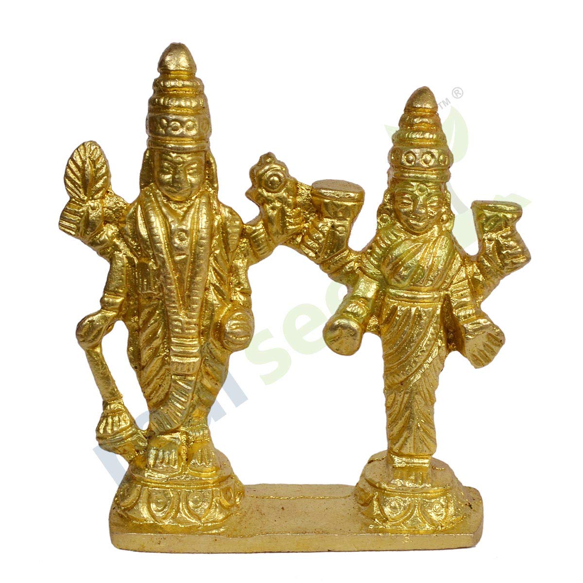 Lord Vishnu and Laxmi Statue Made of Solid Brass Metal Elegant Brass Lord Vishnu / Laxmi Narayan Standing Murti | Hinduism Idol Art - Size 6.8 x 7.2 x 1.8 CMS Weight - 140 Grams