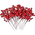 Artiflr 30 Pcs Christmas Red Berries Stems, 8Inch Artificial Christmas Picks for Christmas Tree Ornaments, DIY Xmas Wreath, Crafts, Holiday and Home Decor