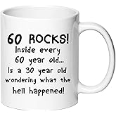 AliCarr 60 ROCKS Inside Every 60 Year Old Is A 30 Year Old Wondering What The Hell Happened Coffee Mugs - Novelty Ceramic Coffee Mug Tea Cup White 60th Birthday Gifts for Women Gift Ideas