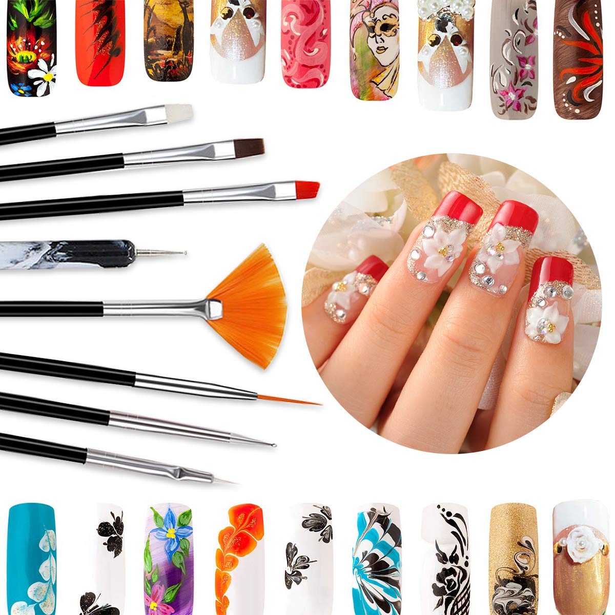 20pcs Nail Art Painting Kit, Nail Art Design Dotting Painting Drawing Polish Brush Pen Tools, Nail Art Brushes and Nail Dotting Tools Set : Beauty