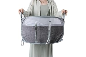 HEDONLEE Collapsible Laundry Basket, Foldable Pop Up Laundry Hamper with Reinforced Handles, Horizontal & Tear Proof Mesh Dir