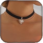 RELOVET Choker Velvet Black Heart Pendant Layered Boho Gothic Necklace Halloween for Women (gold)