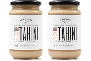 Organic Ethiopian Sesame Tahini Paste - Hulled - Stone-Ground, Unsalted, Gluten-Free, Kosher, Vegan, Peanut-Free, 11.6 Ounce 