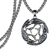 Fuguangju Raven Necklace 925 Sterling Silver Turquoise Raven Pendent Necklace Viking Jewelry Gifts for Men Women