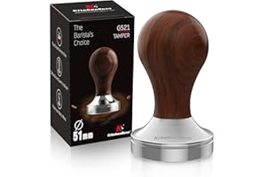 KITCHENBOSS Coffee Tamper 51mm Espresso Tamper: Metal Espresso Pressure Tamper, Wooden Coffee Tamper 51 MM, Weighted Espresso Tamper by KithchenBoss