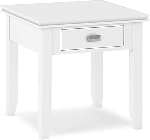 SIMPLIHOME Artisan SOLID WOOD 21 inch wide Square Contemporary End Side Table in White with Storage, 1 Drawer, for the Living Room and Bedroom