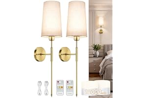 NookNova Battery Operated Wall Sconce Set of 2, 13000mAh Rechargeable Battery Powered Sconces with Remote Dimmable Fabric Shade Wireless Sconces Fixture for Bedroom Living Room