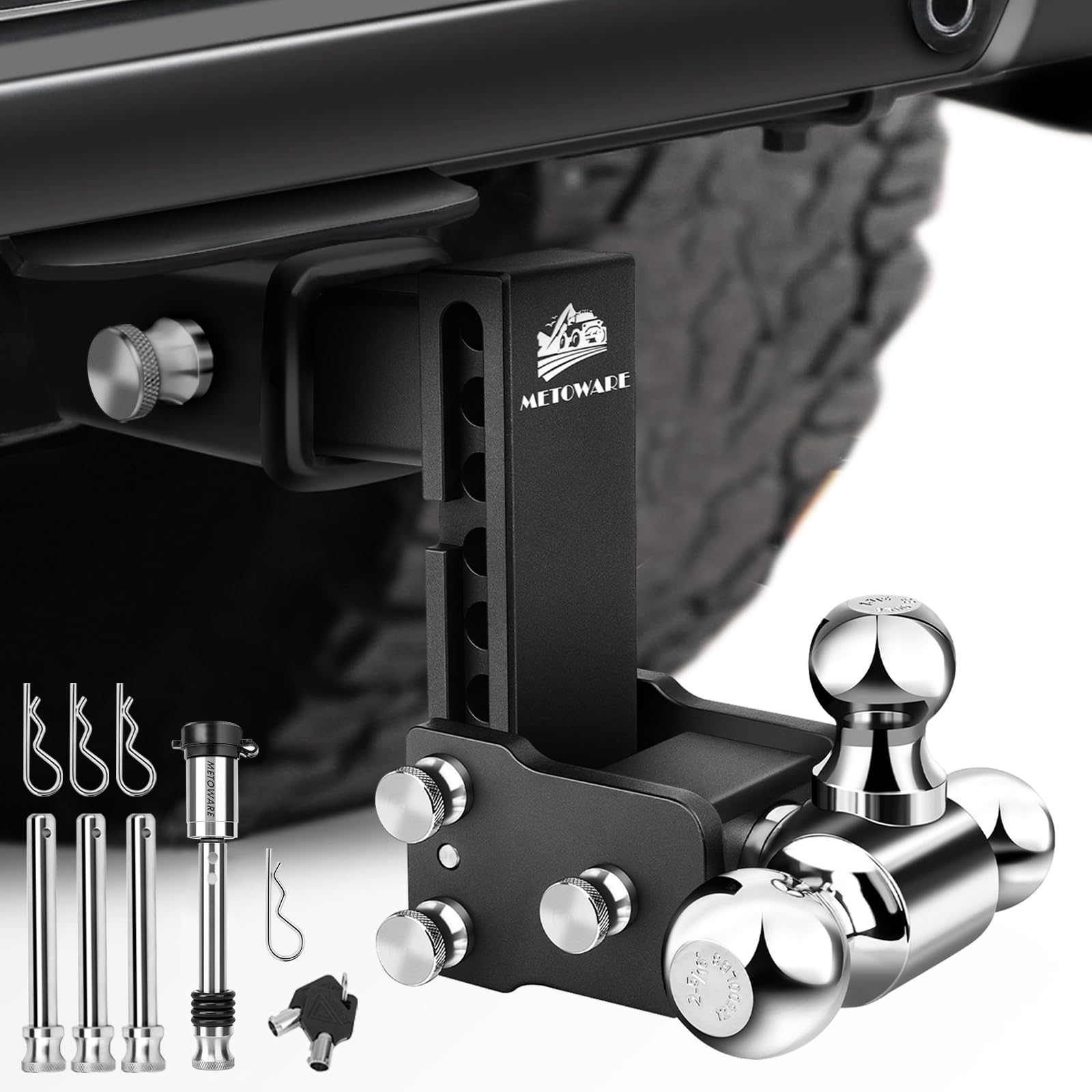 Photo 1 of METOWARE Trailer Hitches, Adjustable Trailer Hitch Ball Mount-Fits 2.5" Receiver-Heavy Duty Drop Hitch, Tri-Ball (1-7/8" x 2" x 2-5/16") 6" Drop/Rise, 18,000 GTW and Anti-Theft Stainless Steel Lock