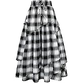 IDEALSANXUN Womens Long Plaid Skirts High Waisted A Line Renaissance Maxi Skirt with Pockets